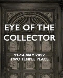 The Eye of the Collector logo with white text an a grey decorative background